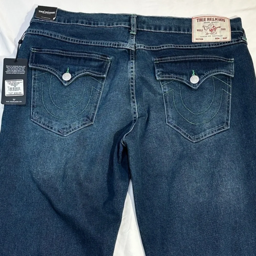 True Religion Ricky Straight Jeans Mens 36x34 Dark Wash Flap Pocket NWT